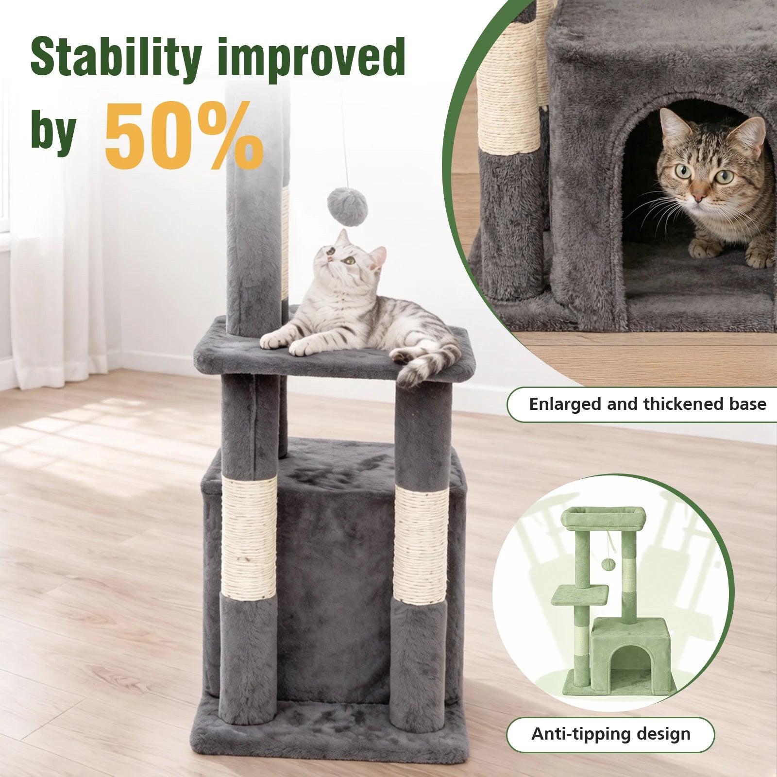 Cat Tree 31-Inch Cat Tower Indoor for Adult Cats with Scratching Posts Jumping Platform, Cat Condo 2 Hanging Ball Toys