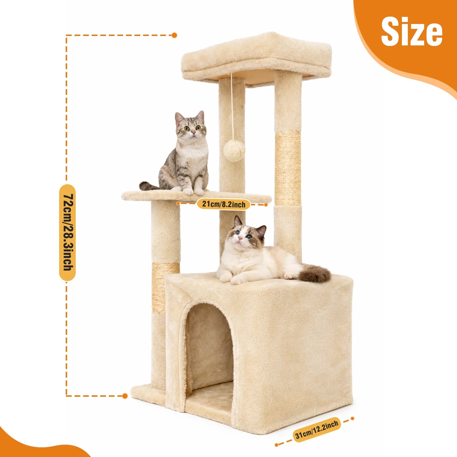 Cat Tree 31-Inch Cat Tower Indoor for Adult Cats with Scratching Posts Jumping Platform, Cat Condo 2 Hanging Ball Toys