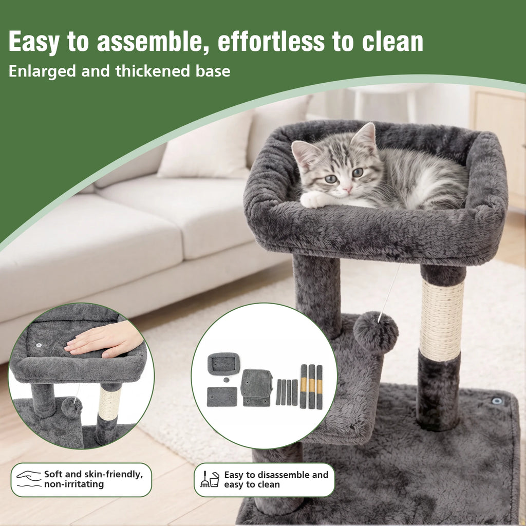 Cat Tree 31-Inch Cat Tower Indoor for Adult Cats with Scratching Posts Jumping Platform, Cat Condo 2 Hanging Ball Toys