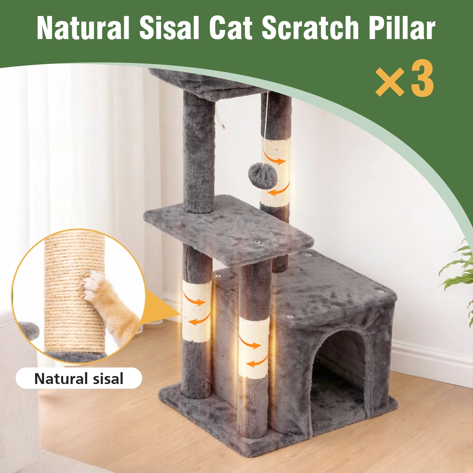 Cat Tree 31-Inch Cat Tower Indoor for Adult Cats with Scratching Posts Jumping Platform, Cat Condo 2 Hanging Ball Toys
