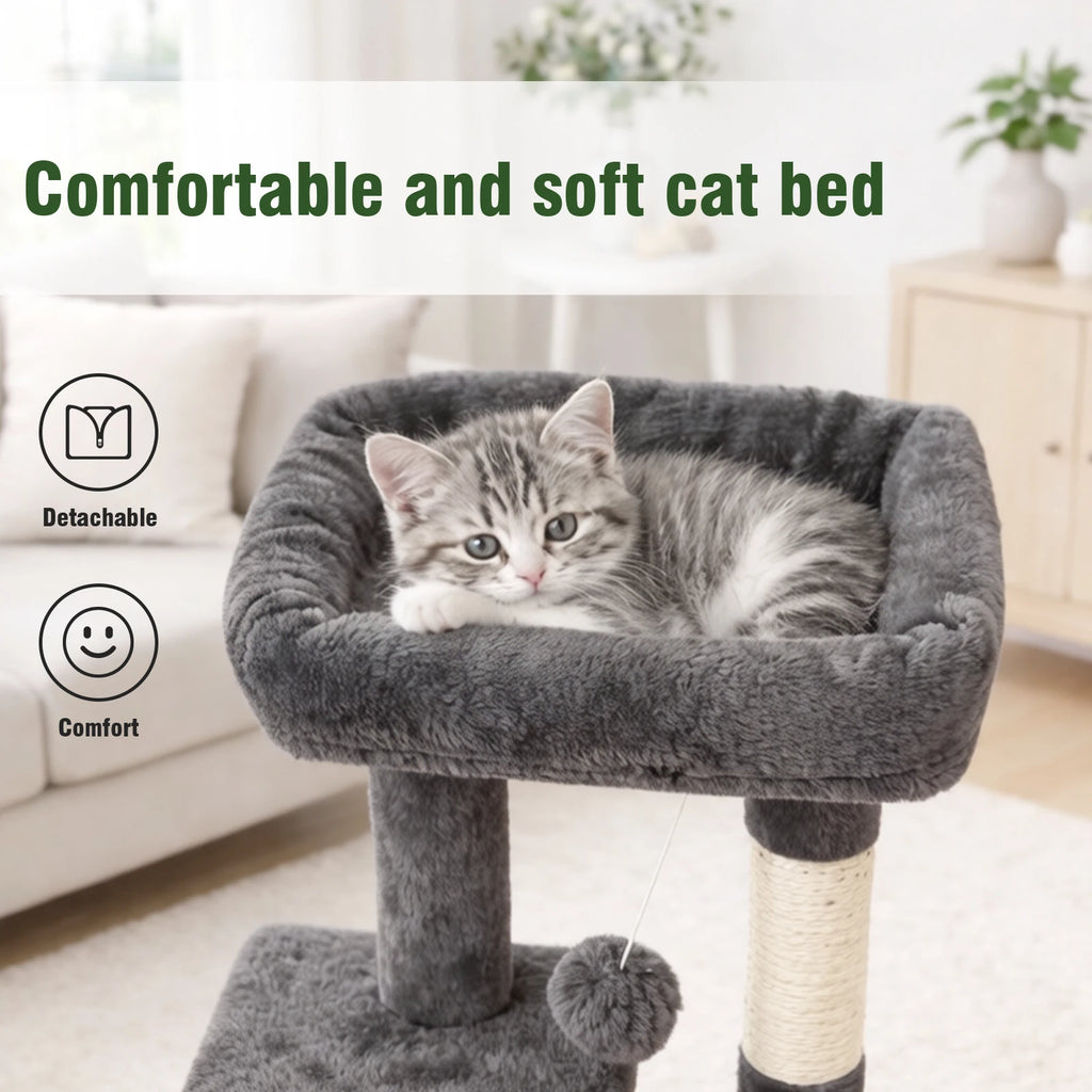 Cat Tree 31-Inch Cat Tower Indoor for Adult Cats with Scratching Posts Jumping Platform, Cat Condo 2 Hanging Ball Toys