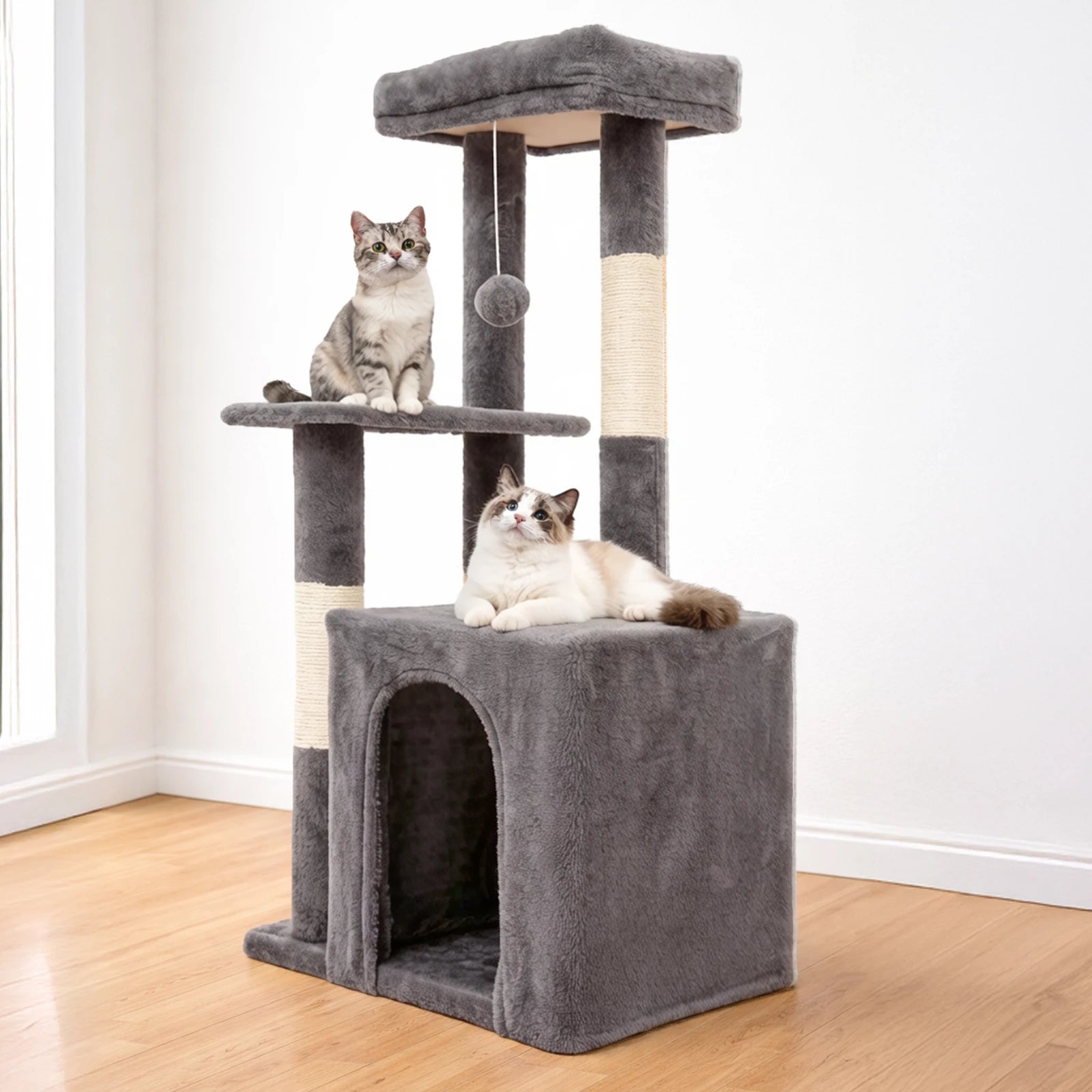 Cat Tree 31-Inch Cat Tower Indoor for Adult Cats with Scratching Posts Jumping Platform, Cat Condo 2 Hanging Ball Toys