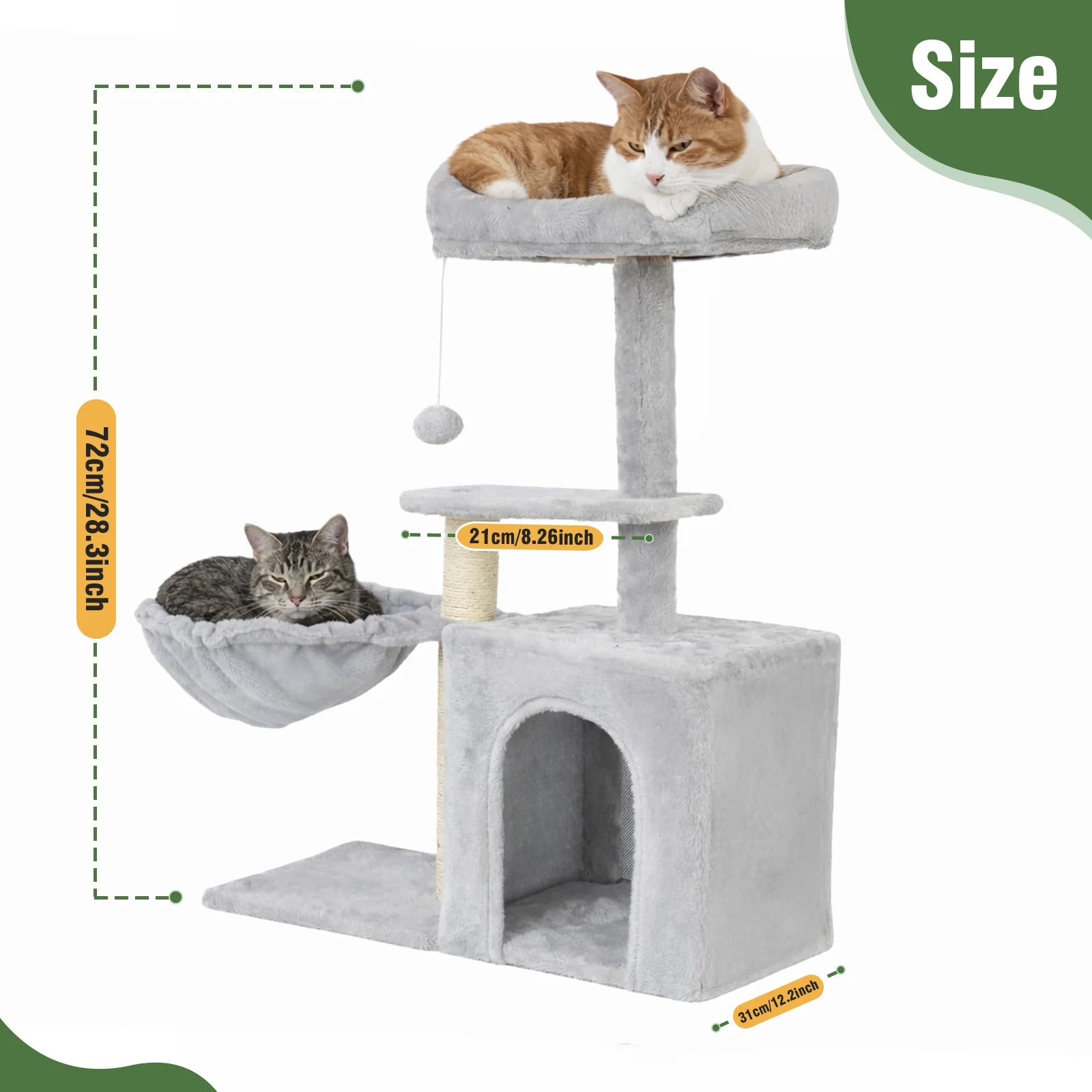 Cat Tree 31-Inch Cat Tower Indoor for Adult Cats with Scratching Posts Jumping Platform, Cat Condo 2 Hanging Ball Toys